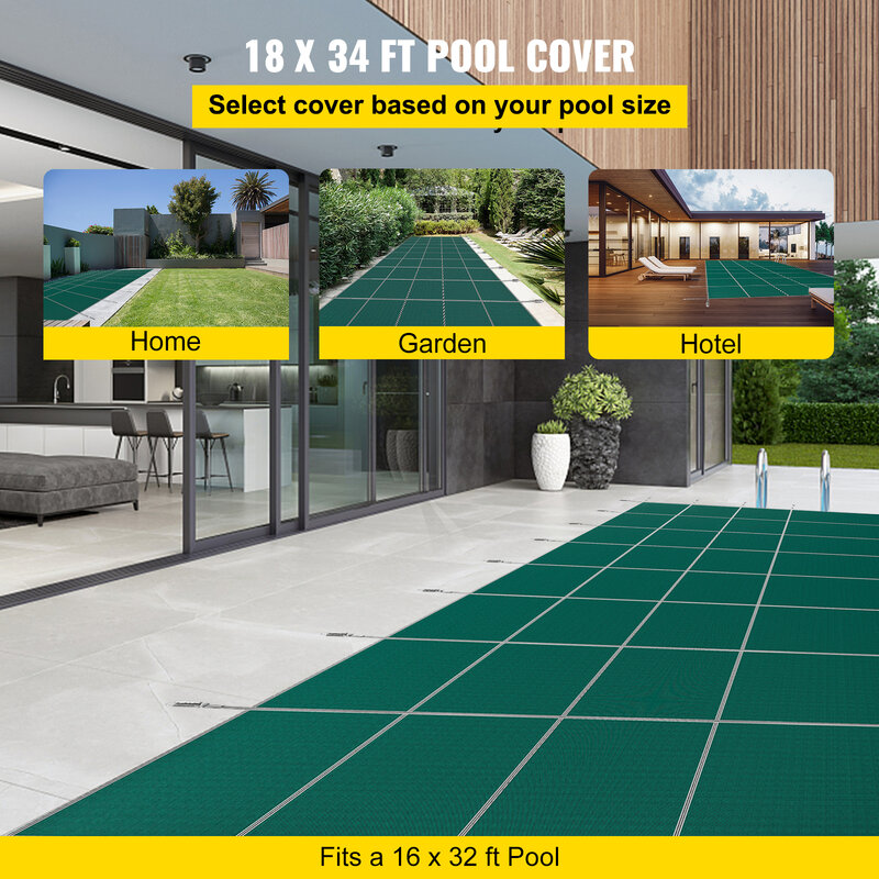 VEVOR Pool Safety Cover Fits 16x32ft Rectangle Inground Pools Safety Pool Cover 4x10ft Center End Step Mesh Solid Pool Cover