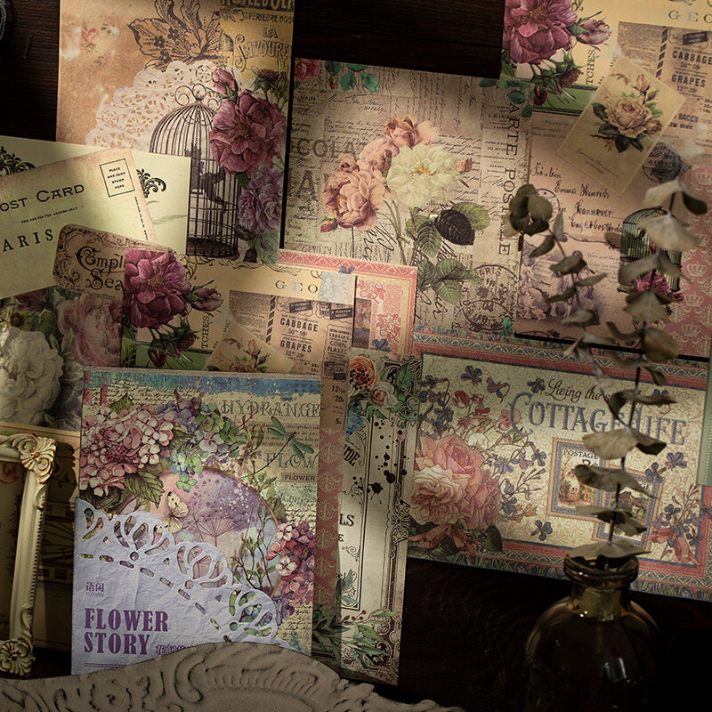 Material do papel vintage, flor doce, 4pcs por lote