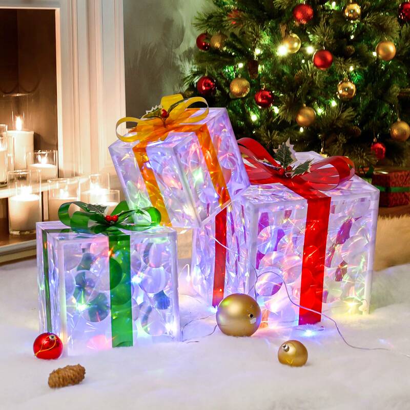 Bộ 3 giáng sinh 48 LED thắp sáng Hộp quà trong suốt bốn màu thắp sáng giáng sinh hộp decrations