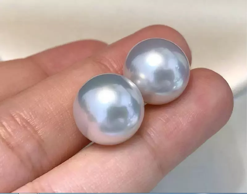 PAIR of 10-11mm Natural  Sea Genuine White Round Jewelry Loose Pearl Natural Loose Gemstones