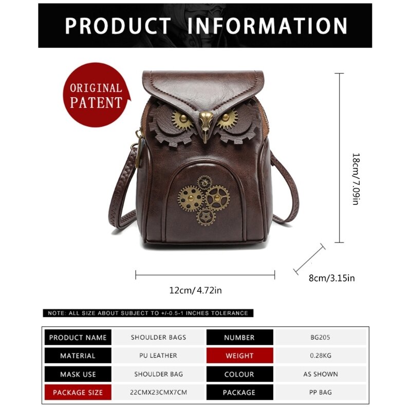 Womens Cartoon Owl Shoulder Bag Girls PU Leather Crossbody Bag Coin Purse Medieval Bag for Daily Travel