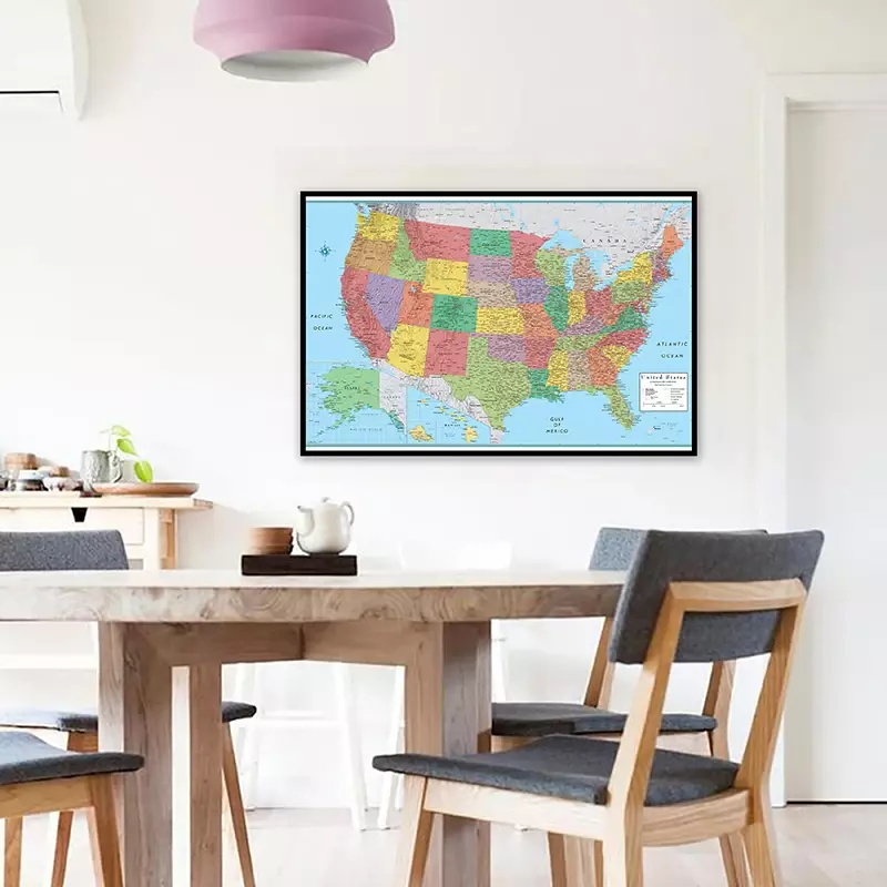 Нетканый плакат, 84 х 59 см, карта США на английском языке, настенный Декор для дома и офиса