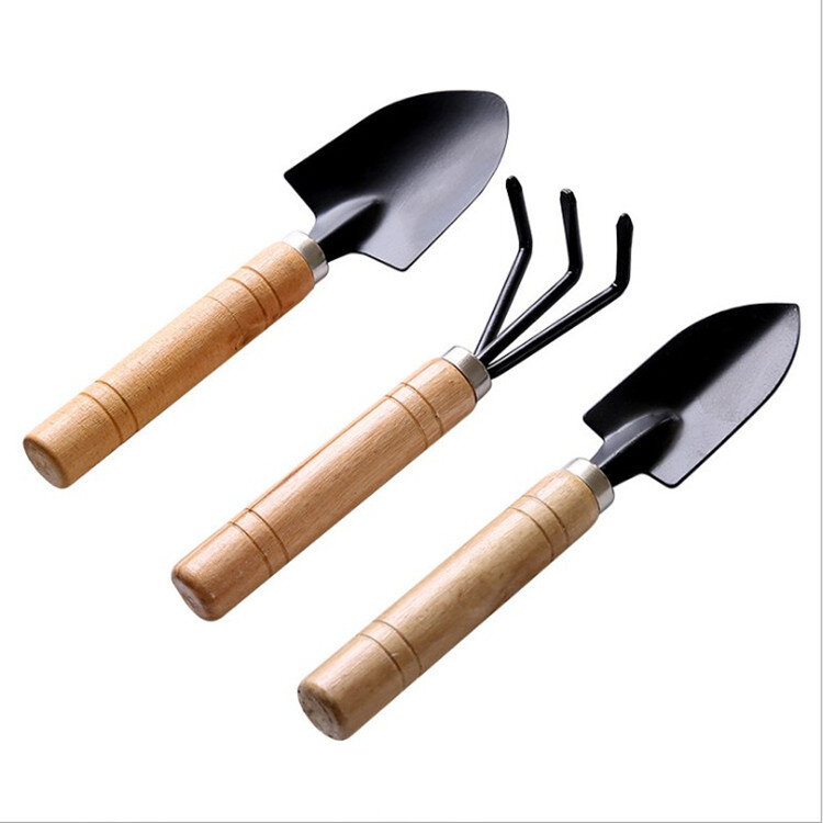 Набор инструментов для сада, лопата, грабли, деревянная ручка, для инструменты для прополки цветов в горшках, 3 шт.