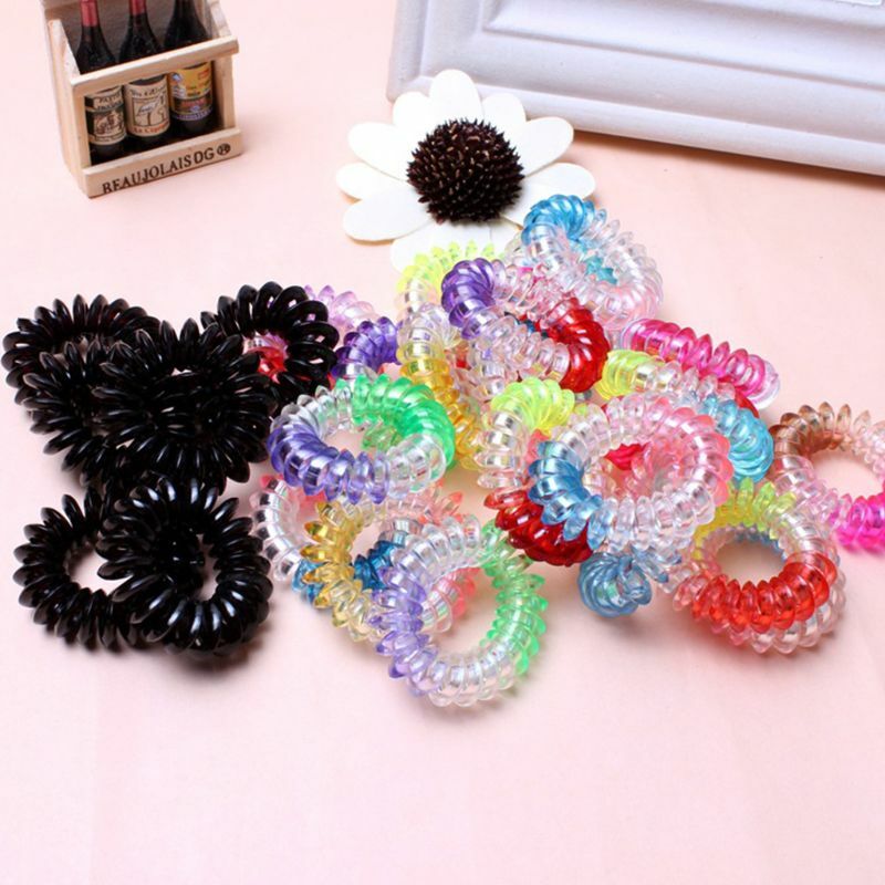 Women Girls Small Plastic Spiral Hair Ties Rope Telephone Wire Traceless Coil Gl