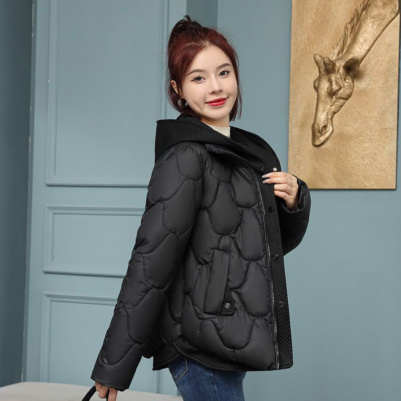 Short Cotton Jacket Women's Lightweight and Fashionable Hooded Autumn and Winter Coat 2023 New Fake Two-piece Cotton Jacket