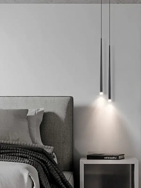 Lampu gantung samping tempat tidur, modern minimalis kamar tidur minimalis garis panjang kepribadian mewah lampu gantung kecil kreatif