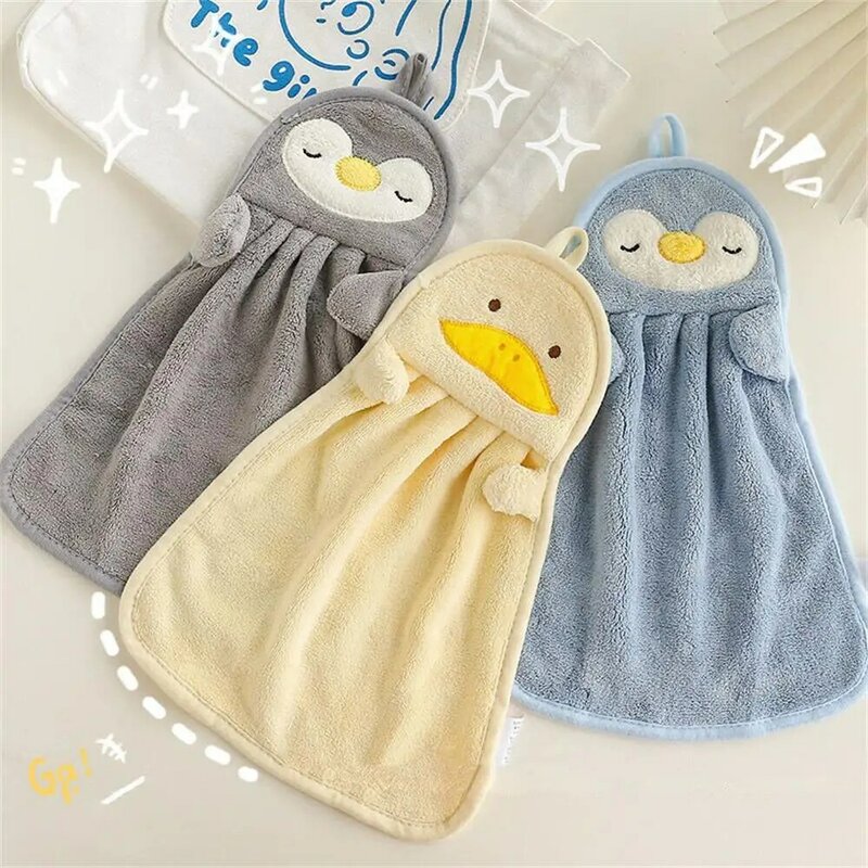 Hand Towel 22x36cm Lovely Soft Quick Home Bathroom Supplies Hanging Cloth Blue/yellow/gray Baby Thicken Penguin Dishcloths