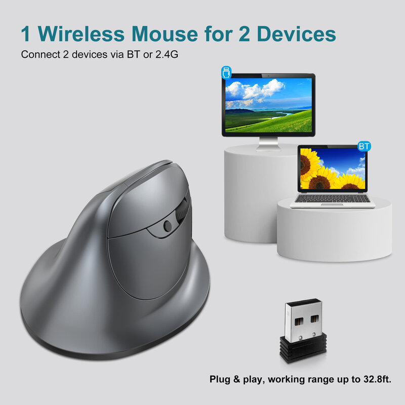 LEFON-Souris verticale ergonomique sans fil, Bluetooth, avec écran OLED, RVB, USB, optique aste, pour PC, ordinateur portable, gaming