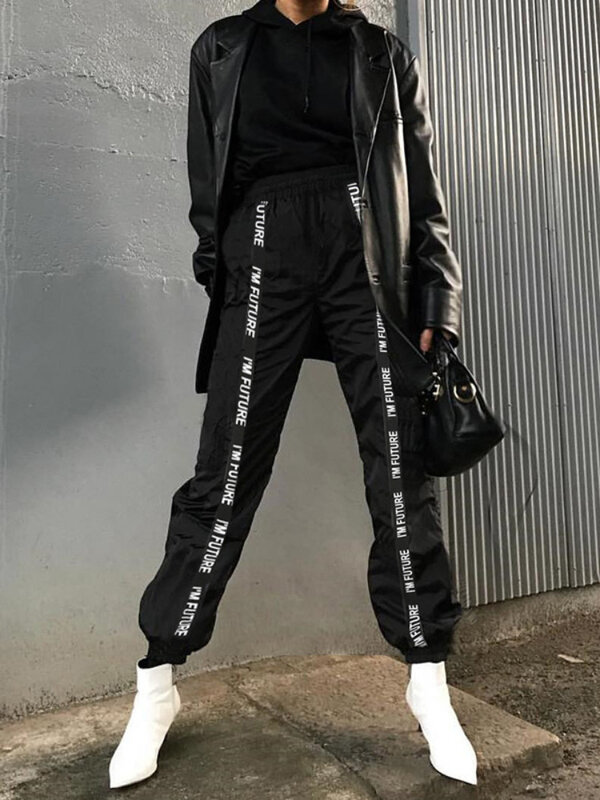 HOUZHOU-Pantalones de chándal holgados para mujer, estilo hiphop, deportivos de cintura elástica, ropa de calle informal negra de combate, moda