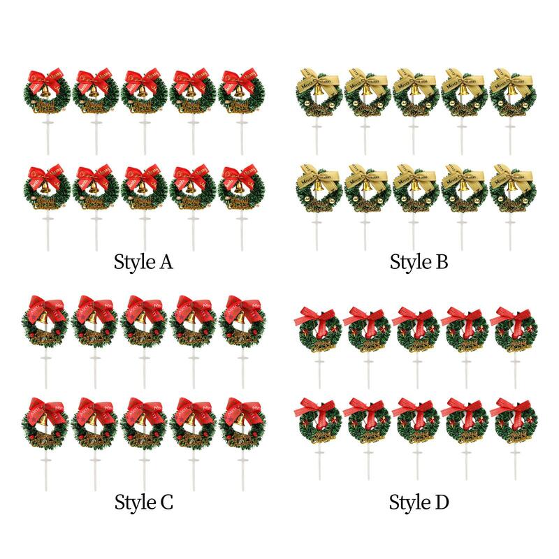 Mini coronas de Navidad de 10 piezas, adornos navideños para cupcakes