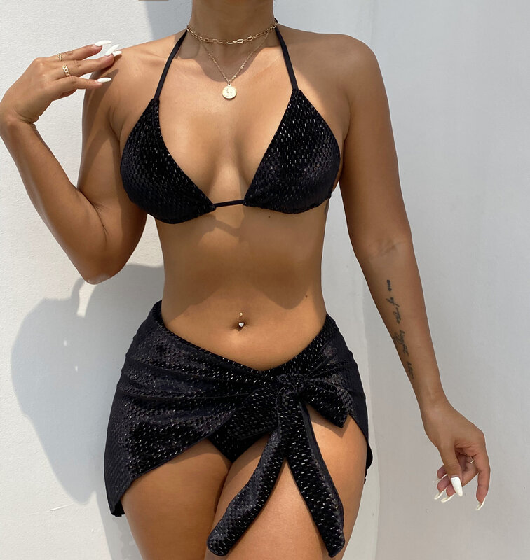 Neuer Bikini dreiteiliger sexy Riemchen Split Badeanzug elastischer Bikini Badeanzug Frauen Bikini Beach Style mit hoher Taille