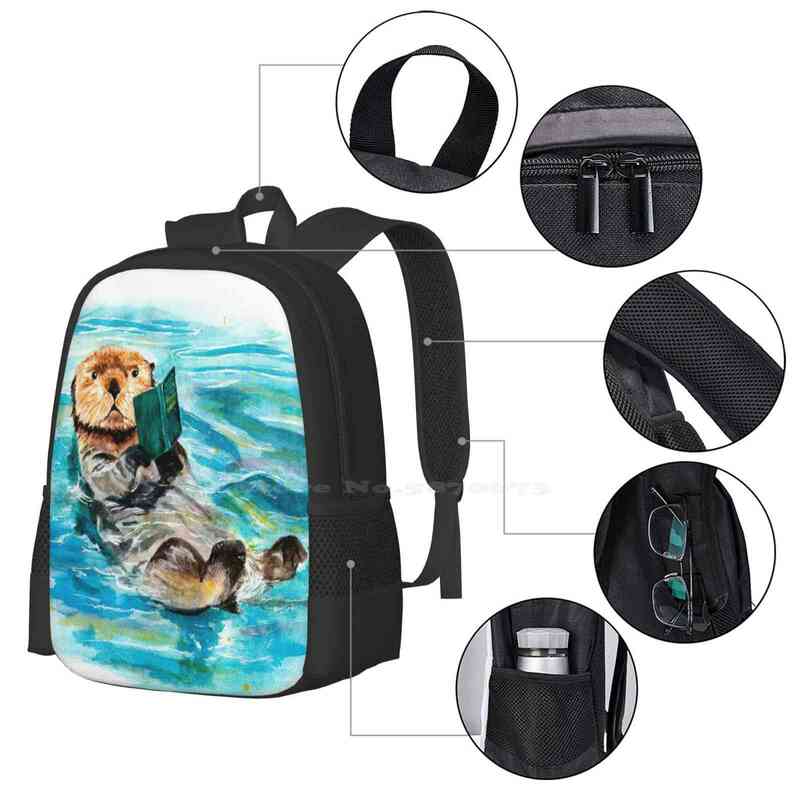 Otter Hot Sale Backpack Fashion Bags Otter River Swimming Reading Book Funny Cute Watercolor