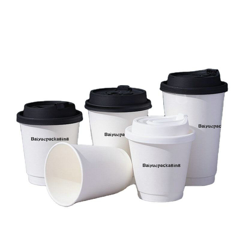 Vasos desechables de doble pared para café, vasos de papel kraft de grado alimenticio, color liso, venta al por mayor, productos personalizados