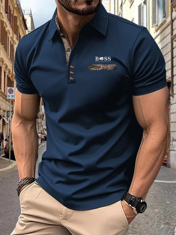 Camisa polo masculina de manga curta, com gola redonda, respirável, fitness, casual esportiva, primavera e outono, alta qualidade