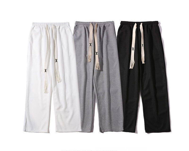 Waffle Casual Pants Men's Loose Straight Drawstring Sweatpants Trend Ins Hong Kong Style Sports Wide Leg Drape Long Pants