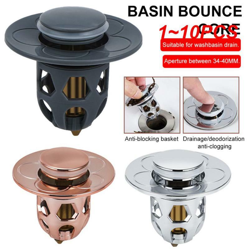 Aço inoxidável-up Bounce Core Basin Drain Filter, Hair Catcher, Sink Strainer, Bathtub Stopper, Bath Plug, Banheiro, 1-10Pcs