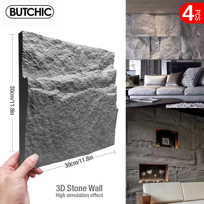 High Simulation Stone 3D Wall Stickers, Brick Wallpaper, Cobertura de parede, losango, Mold Panel, Sala de estar, 4pcs, 30cm
