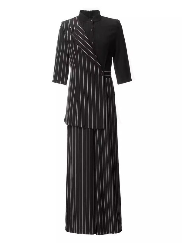 LGRQ женский полосатый Блейзер комбинезон модный дизайн с длинными рукавами однобортные широкие брюки одежда 2024 Новинка Лето 19ZZ187