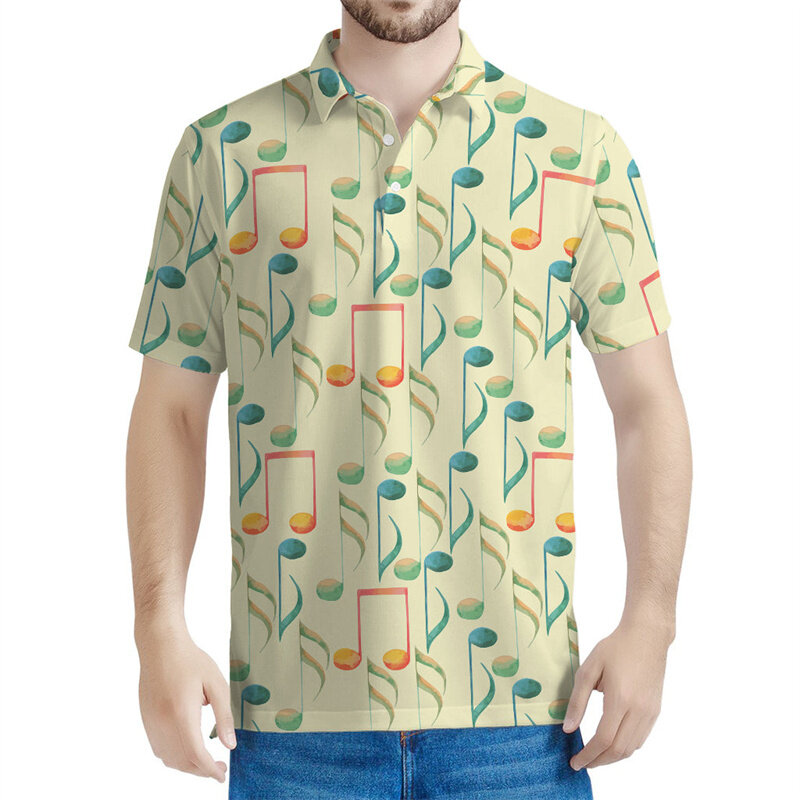 Fashion Music Notes Graphic Polo Shirts Men 3d Printed T-shirt Women Summer Street Short Sleeves Y2k Tops Loose Tee Shirt
