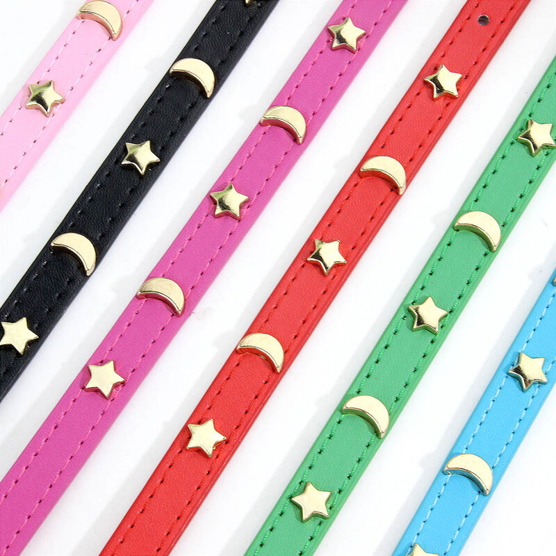Schattige Kattenkraag Zacht Lederen Halsbanden Voor Kleine Hond Kitten Puppy Ketting Kat Accessoires Star Moon Klinknagels Decoratie XS-M