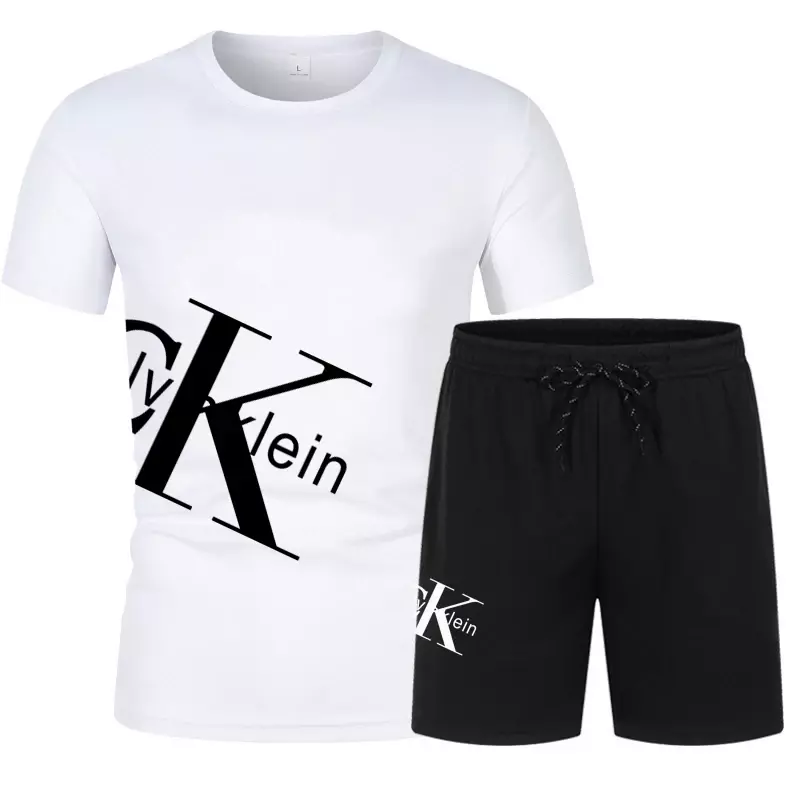 Лето 2024, модная мужская футболка с коротким рукавом, спортивные брюки, повседневный спортивный костюм из двух предметов для бега