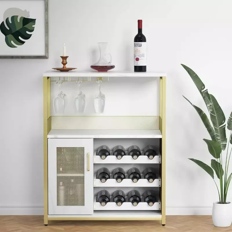 Wine Cabinet, Wine Rack Freestanding Floor, Storage Display Rack Table for Bar, Wine Bottle Holder, Gold