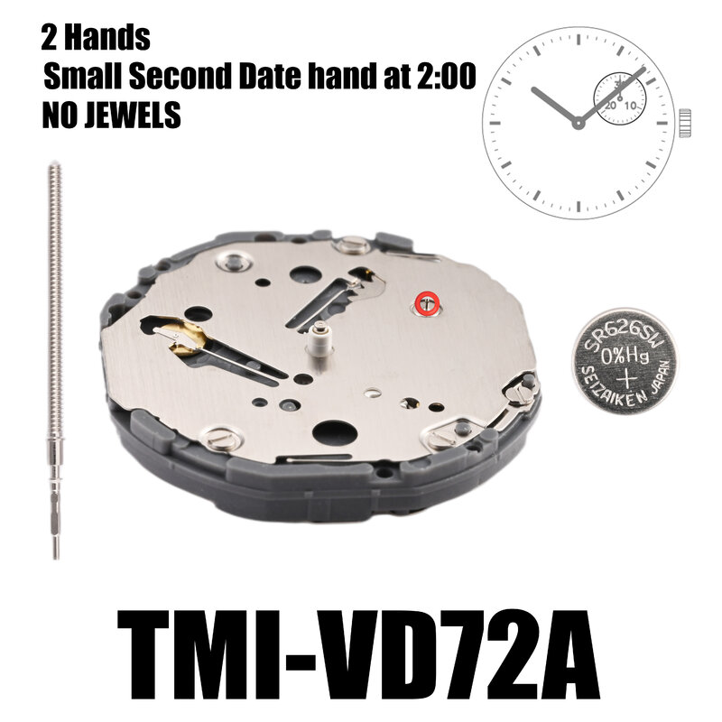 Movimento VD72 Tmi VD72 movimento a 2 mani movimento Multi-occhio piccolo di seconda data mano alle 2:00 dimensioni: 10 citude altezza: 3.45mm