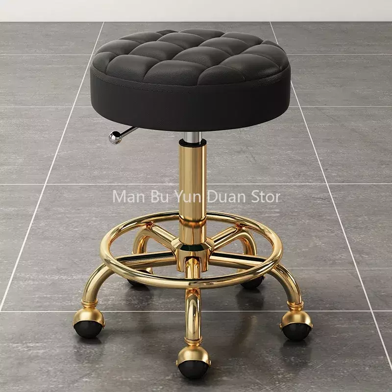 Fryzjer Wygodne krzesła fryzjerskie Złote krzesło kosmetyczne Meble Stołek biurowy Minimalistyczne koła Obrotowe podnoszone okrągłe stołki