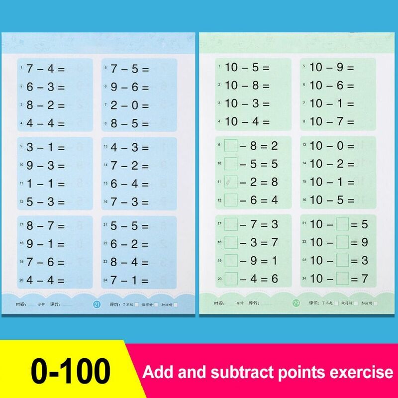 Handwritten Arithmetic Exercise Books, Children's Learning Mathematics Workbook, Adição Subtração, 80 Páginas
