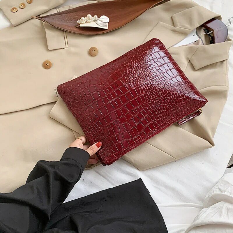 Women Handbag Crocodile Pattern Clutch Bag Pochette Female Casual Solid Color Zipper Envelope Square Bags Сумка Женская Сумки
