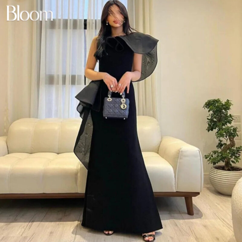 Bloom-vestido de fiesta de un solo hombro para mujer, traje de noche Formal sin mangas, hasta el tobillo fruncido, color negro