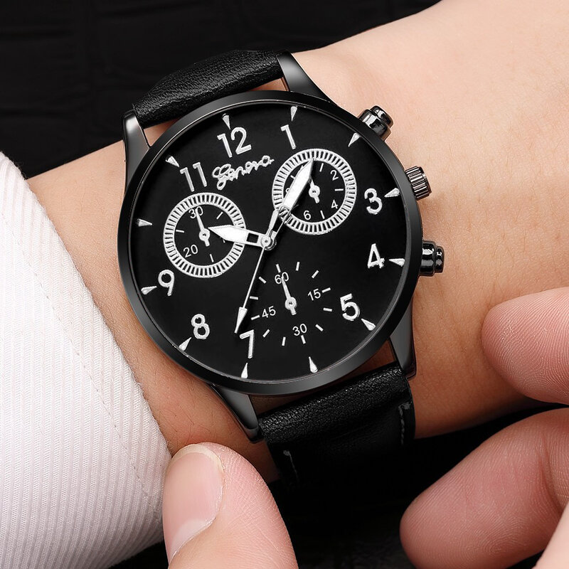 Jam tangan bisnis pria, 5 buah Set Fashion Pohon hitam tali tangan olahraga kasual kuarsa Reloj Hombre