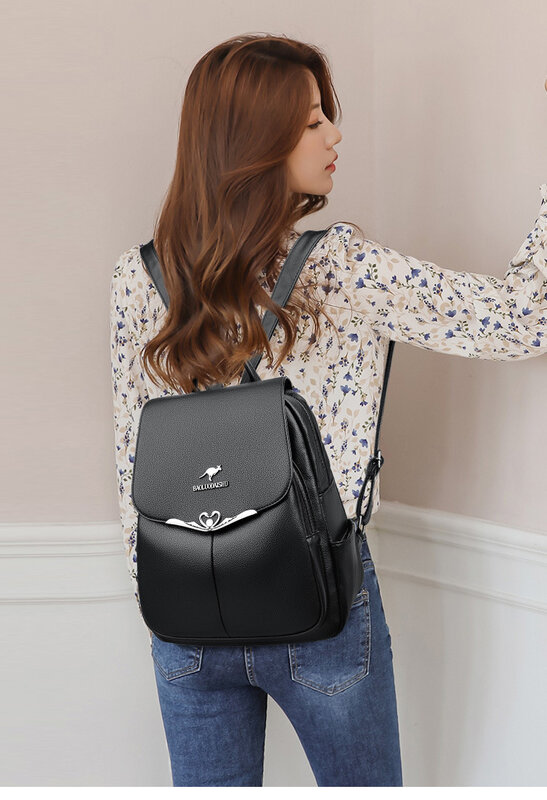 New high-capacity versatile and minimalist split women's backpack, soft leather multi-purpose women's bag