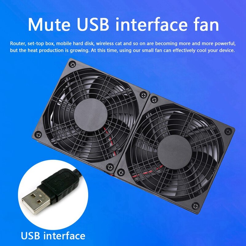 2X 120Mm 5V USB Powered PC Router Dual Fans High Airflow Cooling Fan For Router Modem Receiver