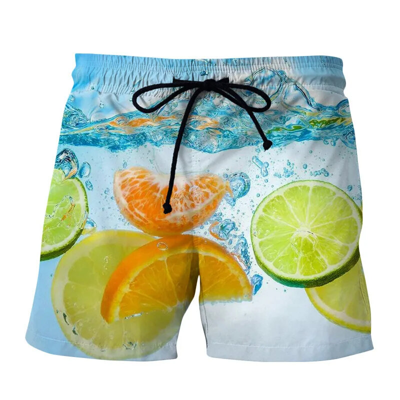 Casual 3D impressão digital dos homens calções de praia, calças ao ar livre, padrão fruta moda, rápido-seco bolso, novo, quente