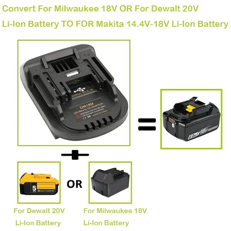Adaptador de batería de 1/2 piezas para Milwaukee, Dewalt, Makita Bl1830, Bl1850, herramientas de Batería Dewalt, DM18M, adaptador USB