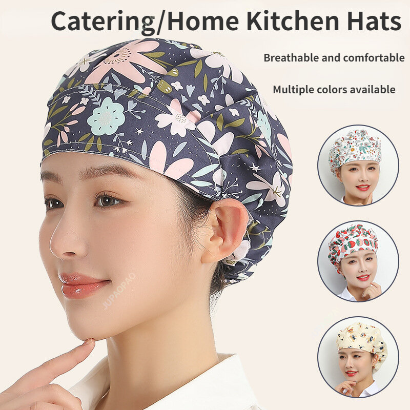 Unisex rosa impresso chapéus, homens e mulheres trabalho chapéu, flor dobrado, Chef, comida, ventilar