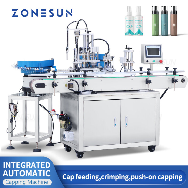 Zonesun tampando automático máquina spray tampão mesa giratória pneumática frasco frasco de perfume superior pressionando embalagem produção ZS-AFC8