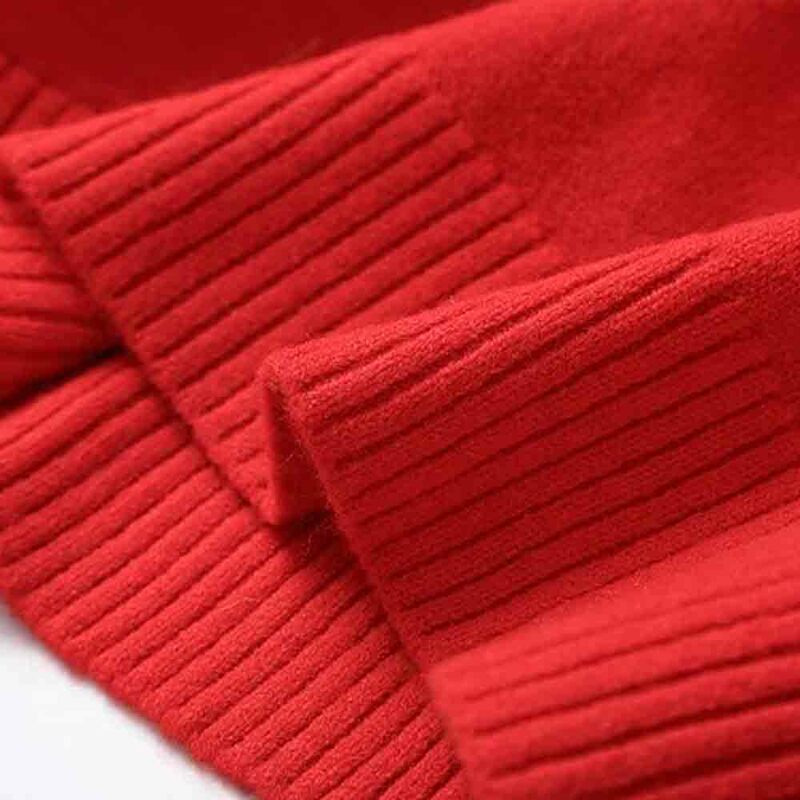 Women 2023 New Fashion Cropped Red Solid Casual Knitted Sweater Vintage O Neck Long Sleeve Female Pullovers Chic Tops