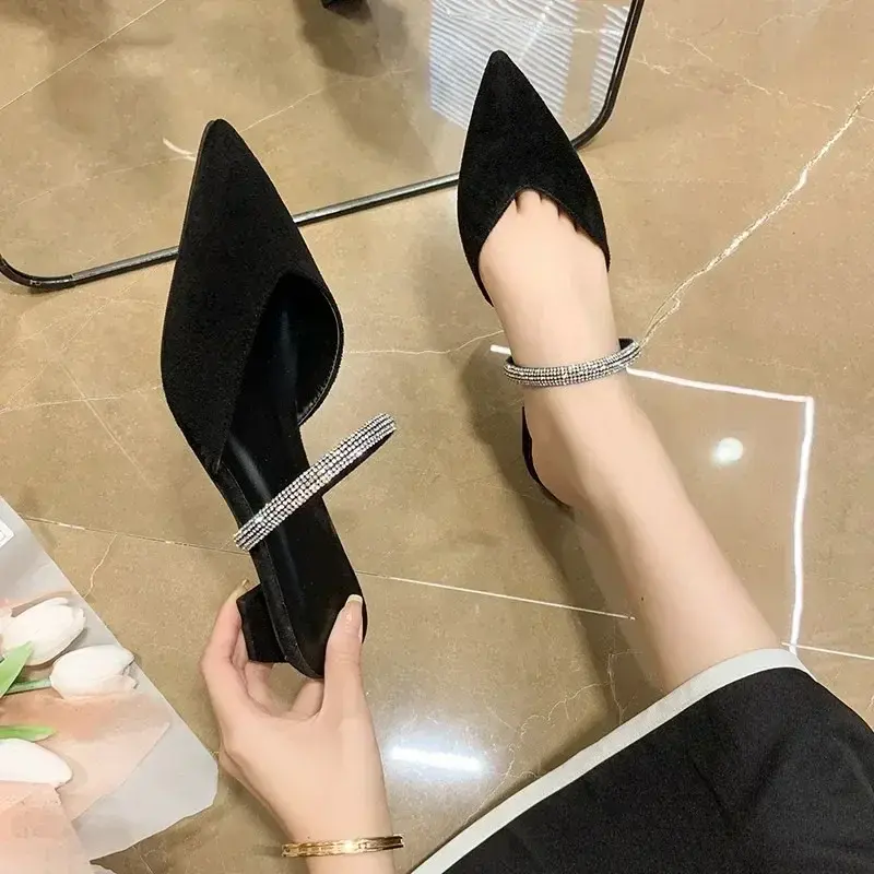 Zapatillas clásicas de punta estrecha para mujer, Zapatos sencillos, elegantes y cómodos de tacón grueso para exteriores, novedad de verano 2024