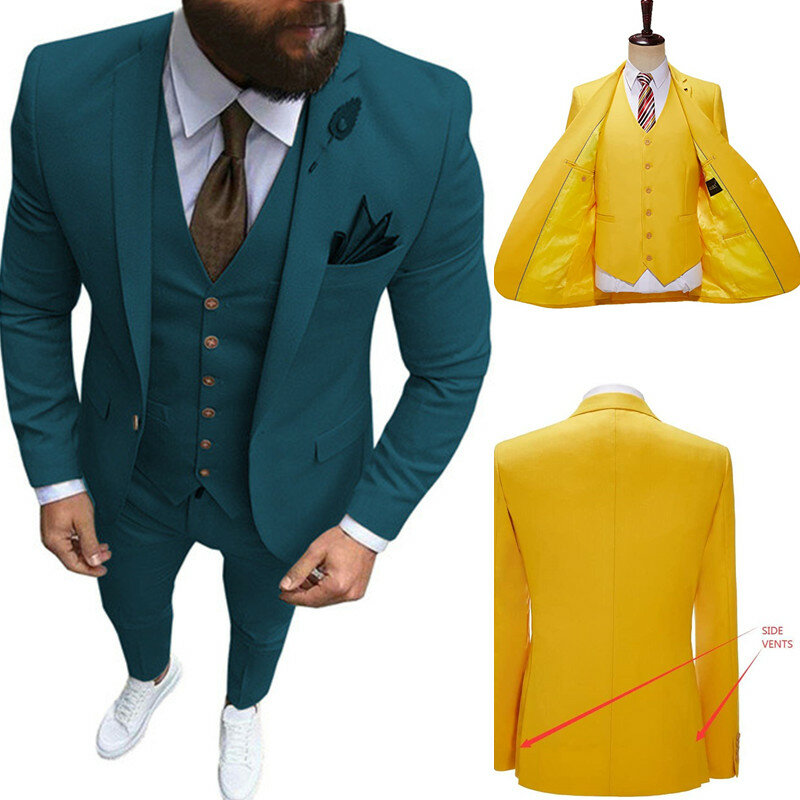 Traje Formal para hombre, traje de 3 piezas de ajuste Regular, esmoquin sólido para graduación, conjunto de trajes de negocios para novios DE BODA (Blazer + chaleco + Pantalones)