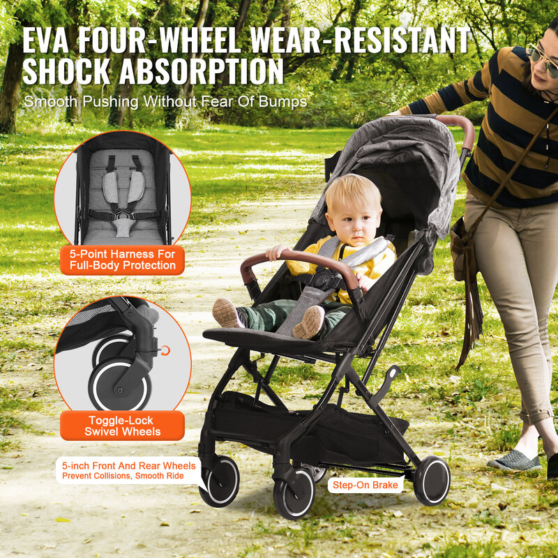 VEVOR Standard Baby Infant StrollerToddler Stroller with 95°-175° Adjustable Backrest 0/90°Adjustable Footrest One-click Folding