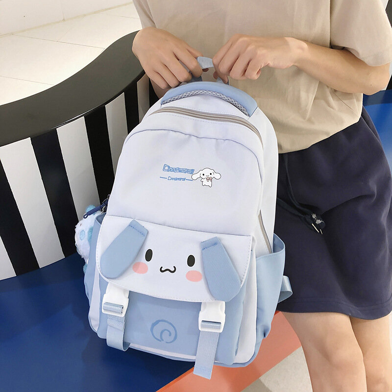 Sanrio tas ransel anak kartun, tas sekolah kapasitas tinggi nilon tahan air 26x15x40 Cm dengan liontin hadiah anak-anak Anime