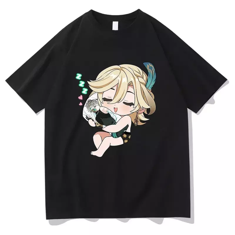 Genshin Impact-Camiseta Harajuku para mujer, camiseta de manga corta con estampado de dibujos animados Kawaii, ropa informal de Anime, Top Y2k