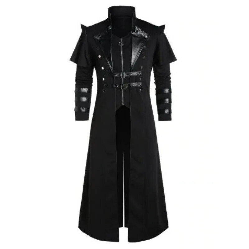 Jaqueta vintage masculina, casaco longo de steampunk gótico, retrô medieval cavaleiro guerreiro, sobretudo masculino victoria, casaco longo plus size