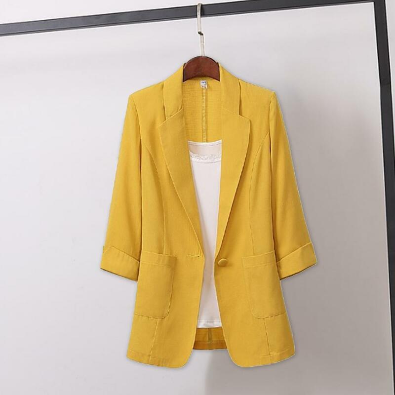 Jaket jas klasik untuk kantor wanita, Blazer kerah Lapel temperamen warna Solid