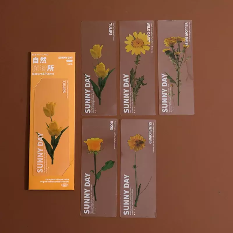Flower Series Bookmarks para Livros, PVC Book Mark, Page Marker, Papelaria bonito, Material Escolar Estudante, 5Pcs