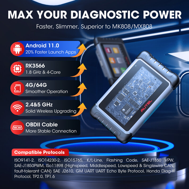 Autel-MaxiCOM Car Diagnostic Tool, OBD2 Scanner, Automotivo, OBD 2 Scanner, teste ativo, Code Reader, Key Coding Tool, MK808, MK808S