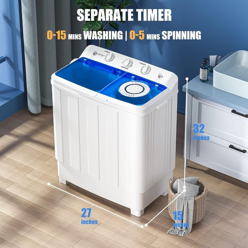 Lavadora portátil, Mini lavadora compacta con bomba de drenaje, semiautomática para dormitorios, apartamentos, RVs, 28 libras