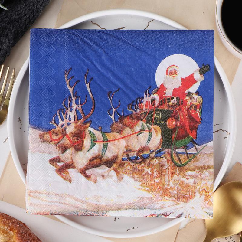 クリスマス手作りナプキン,ダブルプライ,創造的なハンドタオル,キッチンデコレーション,パーティーテーブル,新年,冬,20個